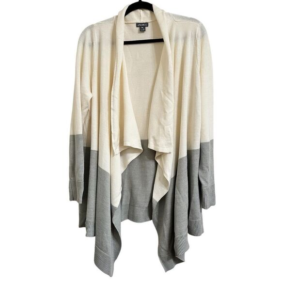EDDIE‎ BAUER MERINO WOOL BLEND COLORBLOCK OPEN FRONT DRAPE WATERFALL CARDIGAN XL - Picture 1 of 8